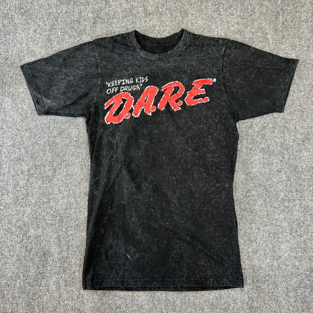 DARE Keeping Kids Off Drugs Acid Wash Graphic T-Shirt Black Small Resist